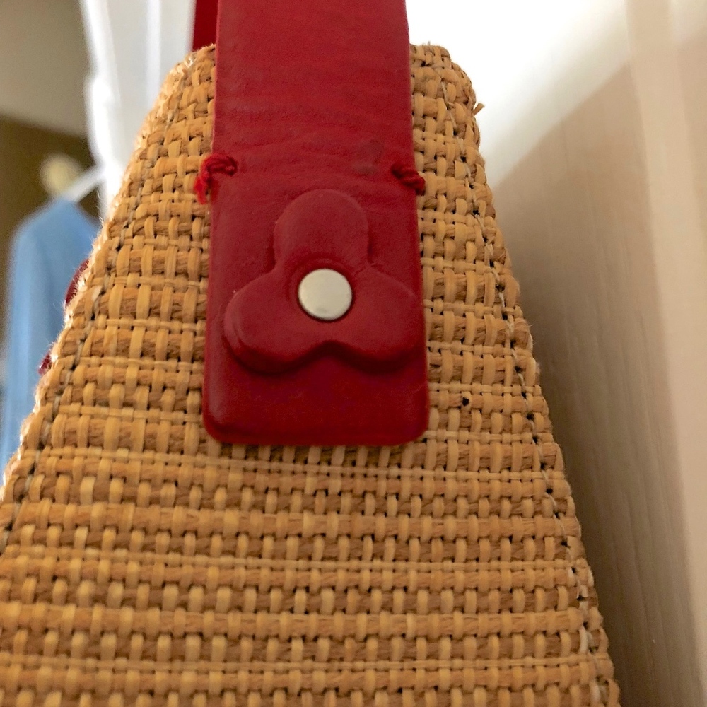 Cole Haan Straw Handbag with Red Leather Flowers - Picture 2 of 8